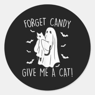 Grappige Halloween Kattengeest Vergeet Snoep Geef Ronde Sticker
