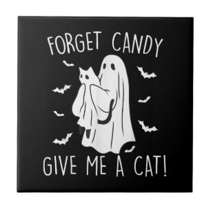 Grappige Halloween Kattengeest Vergeet Snoep Geef Tegeltje