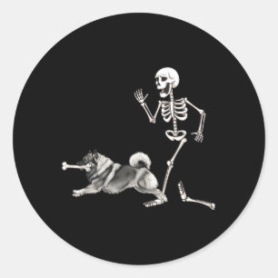 Grappige Halloween Keeshond En Skelet Ronde Sticker