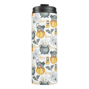 Grappige Halloween ketel en katten patroon Thermosbeker