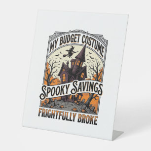 Grappige Halloween-kostuum Gebroken Heks Spookhuis Reclamebord Met Voetstuk