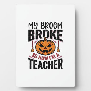 Grappige Halloween Leraar Bezem Gebroken Vector On Fotoplaat