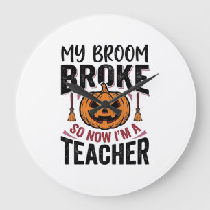 Grappige Halloween Leraar Bezem Gebroken Vector On Grote Klok