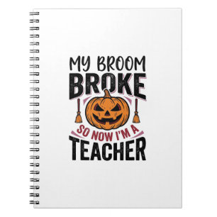 Grappige Halloween Leraar Bezem Gebroken Vector On Notitieboek