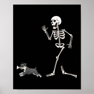 Grappige Halloween miniatuur schnauzer en skelet Poster