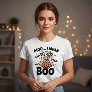 Grappige Halloween Moo Ik bedoel Boe Schattig Ge T-shirt