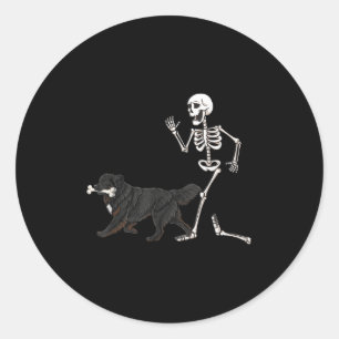 Grappige Halloween Newfoundlander En Skelet Ronde Sticker