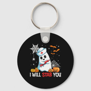 Grappige Halloween Nurse Ik zal je neersteken spoo Sleutelhanger