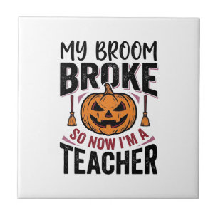 Grappige Halloween Onderwijzer Bezem Gebroken Vect Tegeltje