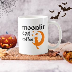 Grappige Halloween Oranje Maan Met Kat Koffiemok