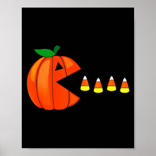 Grappige Halloween pompoen die candy corn eet Poster