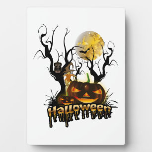 Grappige Halloween pompoen met uil Fotoplaat