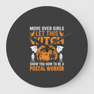 Grappige Halloween Postbode Heks Kat Grafisch Grote Klok