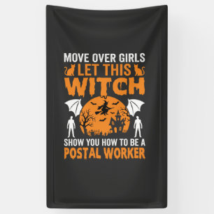 Grappige Halloween Postbode Heks Kat Grafisch Spandoek