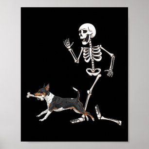 Grappige Halloween Rat Terrier en Skeleton Poster