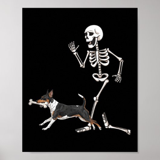 Grappige Halloween Rat Terrier en Skeleton Poster (Voorkant)