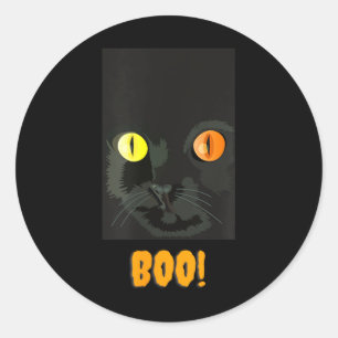 Grappige Halloween Retro Zwarte Kat Boe Silhouet Ronde Sticker
