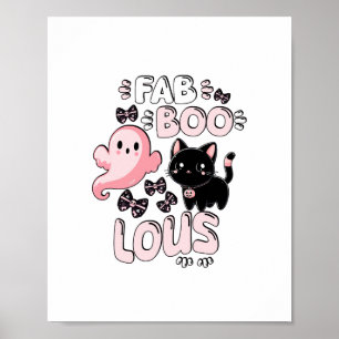 Grappige Halloween Roze Geest Spooktacular Cat Fab Poster