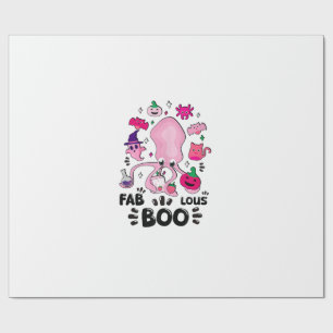Grappige Halloween Roze Kat Geest Jongleerende Oct Cadeaupapier