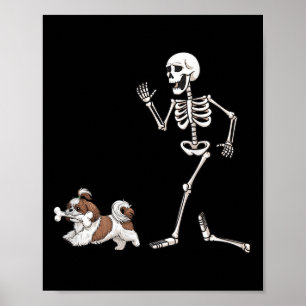 Grappige Halloween Shih Tzu En Skelet Poster