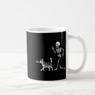 Grappige Halloween Siberische Husky en Skeleton Koffiemok