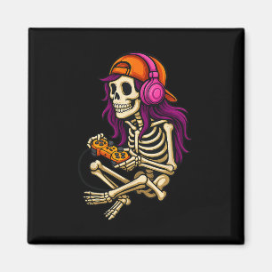 Grappige Halloween Skelet Gamer Video Gaming Meisj Magneet
