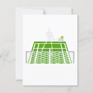 grappige halloween skelet schedel speelt tennis kaart
