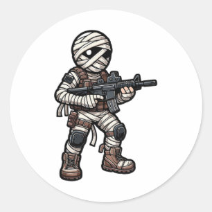 Grappige Halloween Tactical Mummy Army Mannen Vete Ronde Sticker