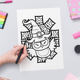 Grappige Halloween Uil Kleurplaat Poster