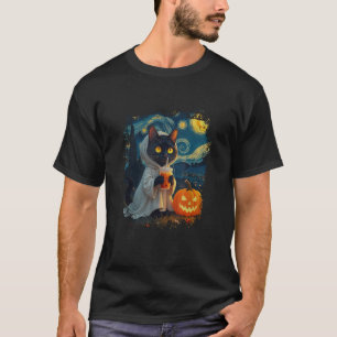 Grappige Halloween Van Gogh Sterrennacht Ghost Cat T-shirt
