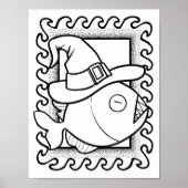 Grappige Halloween vis kleurplaat Poster (Voorkant)