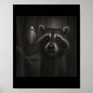 Grappige Halloween Wasbeer Selfie Met Soky Ghost Poster