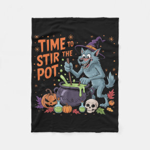 Grappige Halloween weerwolf tijd om de pot te roer Fleece Deken