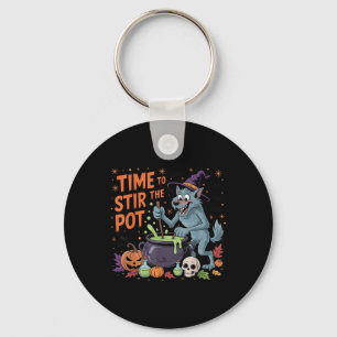 Grappige Halloween weerwolf tijd om de pot te roer Sleutelhanger