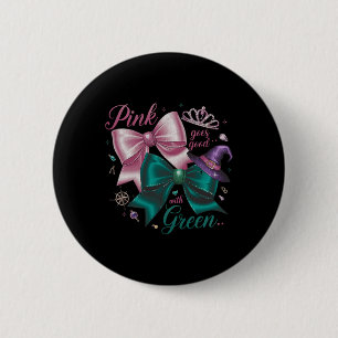 Grappige Halloween Witch Pink gaat goed met groene Ronde Button 5,7 Cm