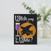 Grappige Halloween Witch Weg naar de Wijn Spooky Briefkaart (Staand voorkant)
