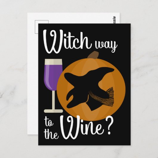 Grappige Halloween Witch Weg naar de Wijn Spooky Briefkaart (Voorkant / Achterkant)
