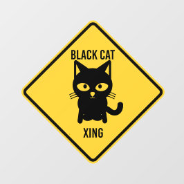 Grappige Halloween Zwarte Kat Crossing Sign Raamsticker