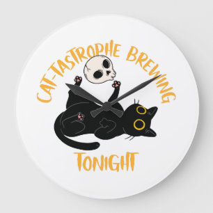 grappige halloween zwarte kat grote klok