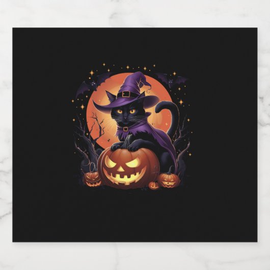 Grappige Halloween Zwarte Kat Pompoen Kostuum Kat Sparkling Wijnetiket (Enkel label)