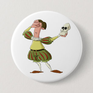 Grappige Hamlet Shakespeare-acteur met schedel Ronde Button 7,6 Cm