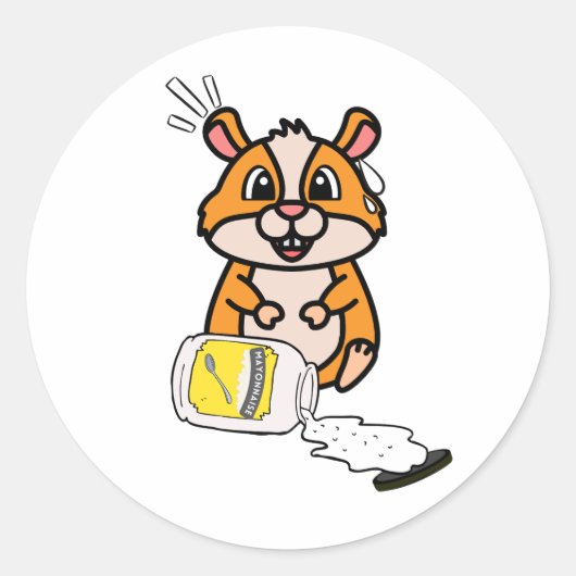 Grappige hamster gemorste mayonaise ronde sticker (Voorkant)