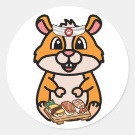Grappige hamster is een sushi chef ronde sticker