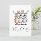 Grappige Hand Getrokken Kerst Reinders Feestdagenkaart (Staand voorkant)