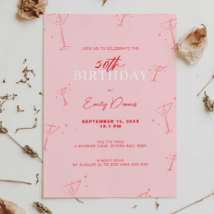 Grappige handgetekende martini 50ste verjaardagsfe kaart