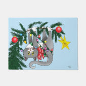 Grappige hangende kerstboom kat deurmat (Voorkant)
