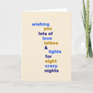 Grappige Hanukkah Liefde Latkes Lichten in Blauw Feestdagen Kaart