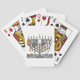 Grappige Hanukkah Meowzel Cats Menorah Pokerkaarten