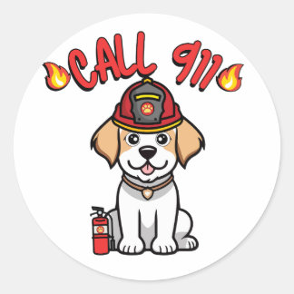 Grappige Happy dog is een brandweerman Ronde Sticker