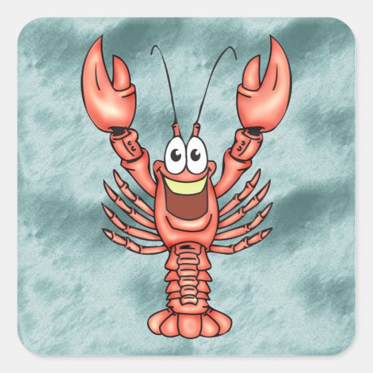 Grappige Happy Lobster Vierkante Sticker (Voorkant)